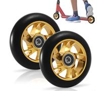 Scooter Wheels 120 mm Pack of 2 with ABEC-9 Bearings High Rebound PU and Forged Aluminium Core Silent Shock-Absorbing Replacement for Kick and Pro Scooters(Gold)