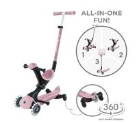 Globber - GO•UP Deluxe Lights ECO 360-3-Wheel Scooter with Seat and 360 Module, for Children from 15 Months to 6 Years, Berry Pink