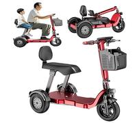 Scooters for Senior Citizens Scooter Lightweight Scooter Folding Mobility Easy Folding 20KM Range 4 Wheel Electric Wheelchair Device with LED Headlight Red,10A