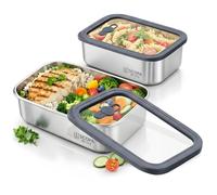 Scopa wise Stainless Steel Lunch Box Set of 2 (1000ml & 1600ml) Microwave Safe Leakproof Meal Prep Containers with Airtight Glass Lids & Steam Vent, Oven & Dishwasher Safe Bento Food Storage