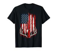 Scoped Hunting Rifle Deer Antlers Distressed American Flag T-Shirt