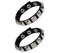 SCOPLATY Genuine Leather Bracelet Cuff with Spikes studded Rivets - Adjustable Metal Wristband for Men Women, 80s Goth Rock Accessories, 1pc double row, Leather, no gemstone
