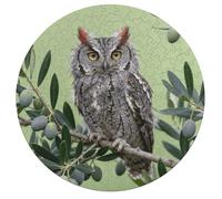 Scops Owl on Olive Branch Jigsaw Puzzle Challenging Round Animals Puzzle Wooden Jigsaw Puzzles for Adults Families 195 PCS