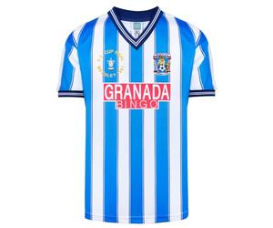 Score Draw Coventry 1987 FA Cup Final Retro Football Shirt Blue/White Large Polyester