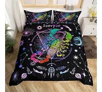 Scorpio Duvet Cover Set King Size, Trippy Astrology Comforter Cover with 2 Pillowcases, 12 Constellations Bedding Set 3pcs for Kids Boys Girls Room Decor Galaxy Sun Moon Stars Bedspread Cover