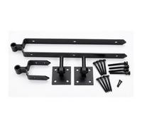 SCORPIO HARDWARE Field Gate Double Strap Hinge Set Heavy Duty with Hooks on Plates 12", 18", 24" (Black, 24")
