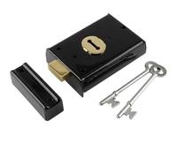 SCORPIO HARDWARE® Rim Deadlock, Surface Mounted Rim Dead Lock with Key Operated Deadbolt, Smooth Black Finish with Anti Corrosion and Weatherproof Design, Ideal for Securing External Wooden Doors