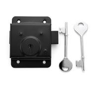 SCORPIO HARDWARE® Rim Press Lock, 4" x 3" Surface Mounted Black Rim Presslock with Key Operated Deadbolt, Ideal for Wooden Doors and Gates to Secure Garden Sheds and Garages (95MM)