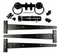 SCORPIO HARDWARE Ring Gate Latch Heavy Duty Black 10" Tee Hinges, 6" Ring Gate Latch, 6" Brenton Padbolt Complete with Fixings for Hanging Wooden Garden Gate