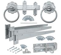 SCORPIO Hardware Side Gate Kit Heavy Duty 18" Tee Hinges, 6" Ring Gate Latch, 6" Brenton Padbolt Galvanised Complete with Fixings for Hanging Wooden Garden Gate