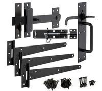SCORPIO HARDWARE® Suffolk Gate Latch Pack Black Complete with Three T Hinges (450mm), One Brenton Bolt (6 inch) Gate Kit for Hanging Garden Door, Gate Fitting Kit