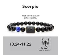 (scorpio) Men Women 12 Constellation Bracelet Elastic Bracelet Hand Woven Adjustable Natural Tiger Eye Obsidian Bracelet Party Gift Jewelry