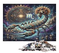 Scorpio Zodiac 1000 Piece Wooden Jigsaw Puzzle,Wood,Adults & Kids 14+ Aztec Scorpion,Impossible Challenge,Educational Toy,Home Wall Decor,Gift Idea,Stress Relief (75x50cm)