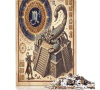 Scorpio Zodiac 300 Piece Wooden Jigsaw Puzzle,Gift Idea,Stress Relief Aztec Art,Whimsical Challenge,Wood,Adults & Kids 14+,Home Wall Decor,Educational Toy (40x28cm)