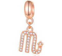 Scorpio Zodiac Sign Charms fits Pandora Charm Bangle/Bracelet - Rose Gold 925 Sterling Silver Scorpius Necklace Pendant, 12 Constellation Dangle CZ Scorpion Beads, Gifts for Son/Halloween