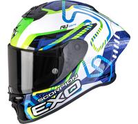 Scorpion EXO-R1 Evo II Air Cornering Full-Face Helmet, black-white-green-blue, size L for Men