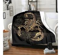 Scorpion Totem Print Blanket, Black and Gold Light Luxury Style Microfiber Flannel Throw Blanket, Comfortable Soft Fluffy and Warm, Blankets for Beds, Sofas and Recliners, 130×150 CM