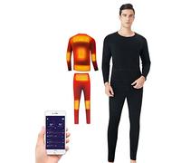 scosao Heated Thermal Underwear Electric USB for Men Women Winter Heating Clothes Long Johns Set with Fleece Lined Washable for Camping, Skiing, Motorcycle, Hunting,Black,XL