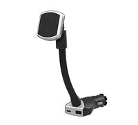 Scosche MP12VPD2-XTSP MagicMount Pro Magnetic Phone/GPS Car Mount 30W Dual Port Type-C + Type-A Cell Phone Charger, Cigarette Lighter Phone Holder, Compatible with Apple iPhone & More, Black/Silver