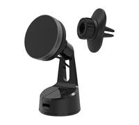 Scosche Qi2 Wireless MagSafe Car Mount Charger, 15W Magnetic Suction Cup Windshield/Dashboard Cell Phone Holder with Vent Clip & Fast USB-C Car Charger Compatible with Apple iPhone 16/15/14/13/12, S25