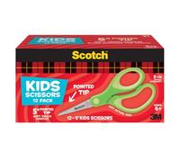 Scotch 5" Soft Touch Blunt Tip Kids Scissors, 12 Count Teacher’s Pack, Green, All-Purpose Scissors for School and Crafts (1442P-12)