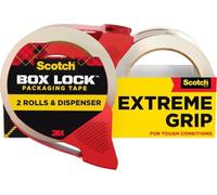 Scotch Box Lock Packaging Tape, 2 Rolls with 1 Refillable Dispenser, 1.88 in x 54.6 yd, Extreme Grip, Sticks Instantly to Any Box