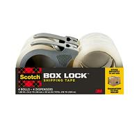 Scotch Box Lock Packaging Tape, 4 Rolls with 4 Refillable Dispensers, 1.88 in x 54.6 yd, Extreme Grip, Sticks Instantly to Any Box