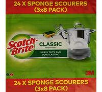 Scotch Brite Classic Sponge Scourers-Heavy Duty & Long Lasting (Pack 3 x 8), Foam, Green/RED, 8 Count (Pack of 3)