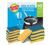 Scotch-Brite Delicate Non-Sctratch Cellulose Scrub Sponge, 10 pieces - highly absorbent scourer ideal for everyday cleaning tasks