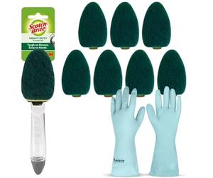 Scotch Brite Dishwand Refills, 3M Dishwand and 7 Sponge Refills, Dish Scrubber with Soap Dispenser, Heavy Duty Dish Sponge with Handle, Includes Dishwashing Gloves