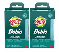 Scotch-Brite Dobie Non-Scratch All-Purpose Scrub Pads, 6 Total Pads (2 Packs of 3), Reusable Scouring Sponges for Kitchen & Bathroom, Safe on Non-Stick Cookware, Assorted Colors