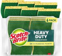 Scotch-Brite Heavy Duty Scrub Sponge, 6 Kitchen Sponges Designed for Tough Messes in the Kitchen that Last 3X Longer*, Best for Cast Iron Skillets and Outdoor Grills, Flexible, Durable, and Strong