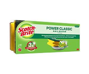 Scotch-Brite Power Classic Nail Saver Sponge Yellow Pack of 3