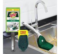 Scotch-Brite Silver Plastic Kitchen Sink Brush with Nylon Bristles, Ergonomic Handle, Refillable Head, Includes Free Refill, Pack of 1