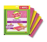 Scotch-Brite Sponge Wipes- Reusable, Kitchen and House Cleaning- Easy to use, Cleans any mess in a swipe, Absorbs water its own 10x weight, Multi- color, Biodegradable (pack of 5)