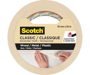 Scotch Classic Masking Tape, 1 Roll 36mm x 50m - Adhesion - Painters Masking Tape for Indoor Painting and Decorating