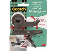 Scotch Clip&Twist Dispenser C19, Grey + Magic Tape, 1 Roll, 19 mm x 8.89 m | Refillable Dispenser for Home and Office, Clips to Tables, Desks, Monitor Stands; with Invisible Matte Sticky Tape