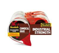 Scotch Commercial Grade Shipping Packaging Tape, 1.88" x 54.6 yd, Designed for Packing, Shipping and Mailing, Guaranteed to Stay Sealed, 3" Core, Clear, 4 Rolls (3750-4RD)