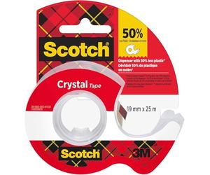 Scotch Crystal Clear Tape, 1 Roll on Handheld Dispenser, 19 mm x 25 m - Provides a Strong and Permanent Bond