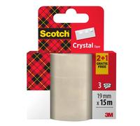Scotch Crystal Clear Tape, Promo Pack of 2 Rolls + 1 FREE, 19 mm x 15 m - Provides a Strong and Permanent Bond