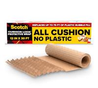 Scotch Cushion Lock Protective Wrap, 12 in x 30 ft, Sustainable Packaging Solution for Packing, Shipping and Moving,No Scissors or Tape Needed, Great Alternative to Bubble Cushion Wrap (PCW-1230),Tan