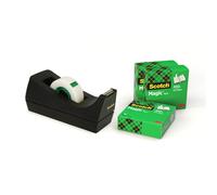 Scotch Desktop Tape Dispenser C38, Black + Scotch MagicTape, 19 mm x 33 m, 3 Rolls -Ideal for School, Home and Office