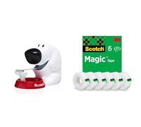 Scotch Dog-Shaped Desktop Tape Dispenser (White) with 1 Dispenser + 6 Rolls Scotch Magic Invisible Tape (19 mm x 33 m) - Office, School, Repair & Crafting Supplies