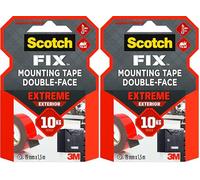 Scotch FIX Double-Sided Extreme Exterior Mounting Tape, 19mm x 1,5m - For Outdoor Extreme Use, Weather Resistant, Permanent Tape, 100% Adhesive, 3M Advanced Technology - Holds up to 10kg (Pack of 2)