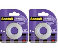 Scotch Gift Wrap Tape, Refill Pack, 1 Roll, 19 mm x 25 m - Satin-Finish Clear Sticky Tape to Use on Gift Wrapping Paper (Pack of 2)
