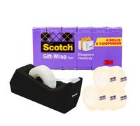 Scotch Gift Wrap Tape with Scotch Desktop Dispenser 6 Rolls of 3/4"""" x 1000"""" Each Plus 1 Desktop Tape Dispenser Great for Gift Wrapping