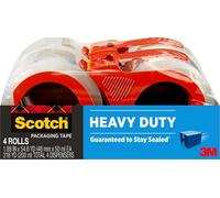 Scotch Heavy Duty Packaging Tape, 1.88" x 54.6 yd, Designed for Packing, Shipping and Mailing, Strong Seal on All Box Types, 3" Core, Clear, 4 Rolls (3850-4RD)