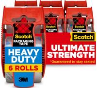 Scotch Heavy Duty Shipping Packaging Tape, 1.88 inches x 800 inches, 6 Rolls with Dispenser, 1.5 inch Core (142-6)