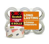 Scotch Long Lasting Storage Packaging Tape, 1.88" x 54.6 yd, Designed for Storage and Packing, Stays Sealed in Weather Extremes, 3" Core, Clear, 6 Rolls (3650-6)