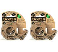 Scotch Magic Handheld Tape Dispenser, Refillable and 100% Recycled. Includes 1 Roll of Scotch Magic Invisible Tape A Greener Choice 19mm x 20m - Ideal for School, Home and Office, White (Pack of 2)